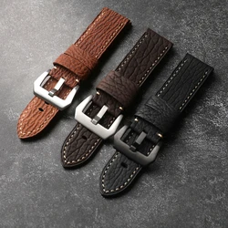 Handmade Sharkskin Strap 20 22 24MM Curry Black Brown Leather Strap Vintage Men Watch Bracelet, Thickened Genuine Leather Bracel
