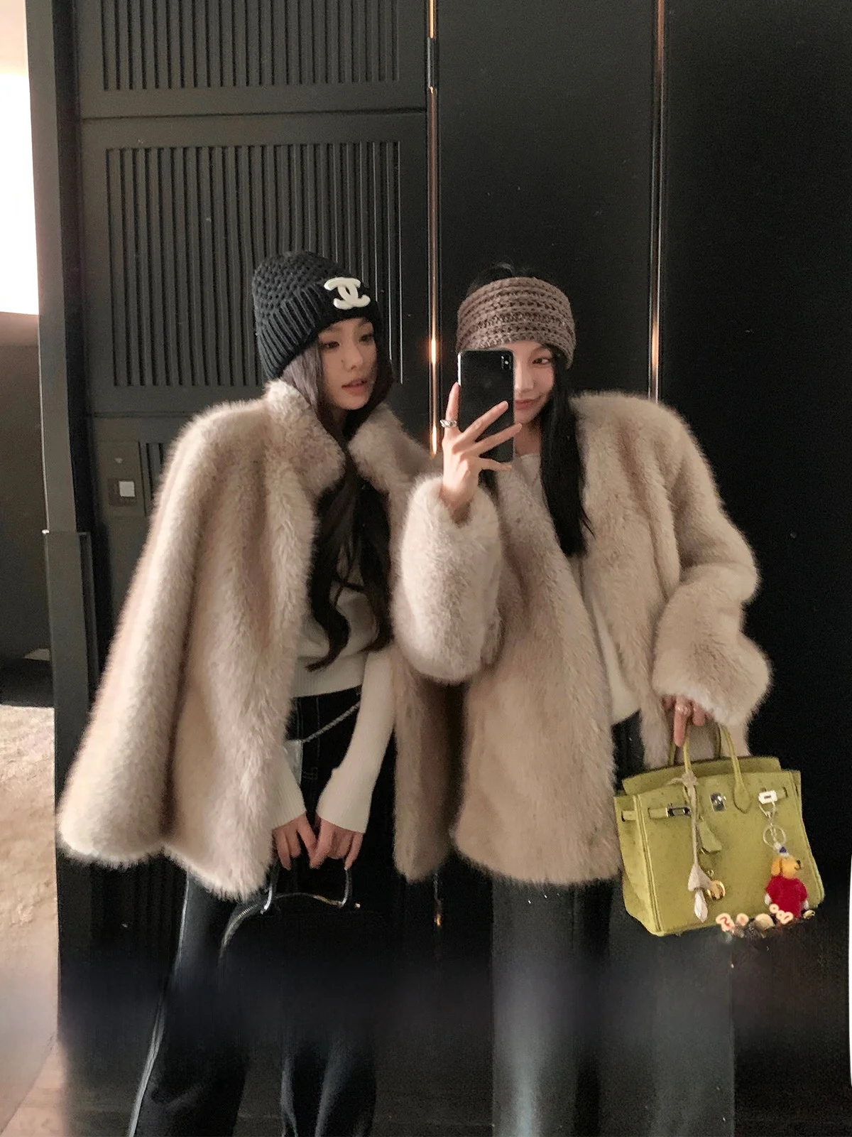 

Ele Thiened Fur Jaet Women's Winter New Sle Loose Stand Collar Fur Coat Eco-friendly Leather Youth Faion