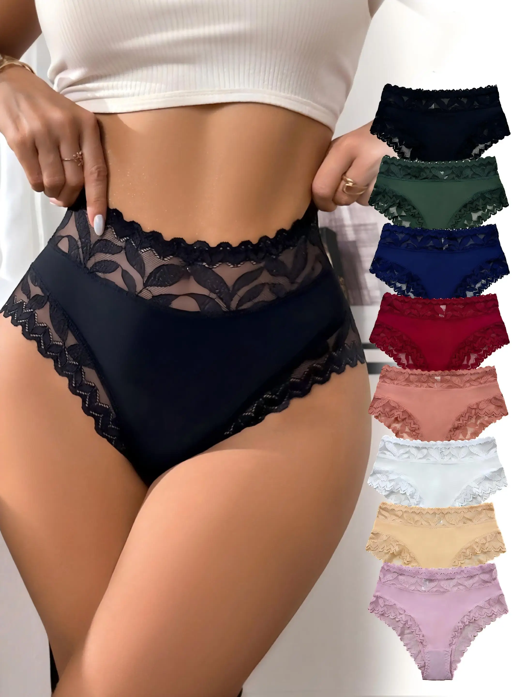 1 pz slip bikini a vita alta in pizzo a vita alta da donna sexy confortevole traspirante elastico aderente biancheria intima lingerie e biancheria intima da donna