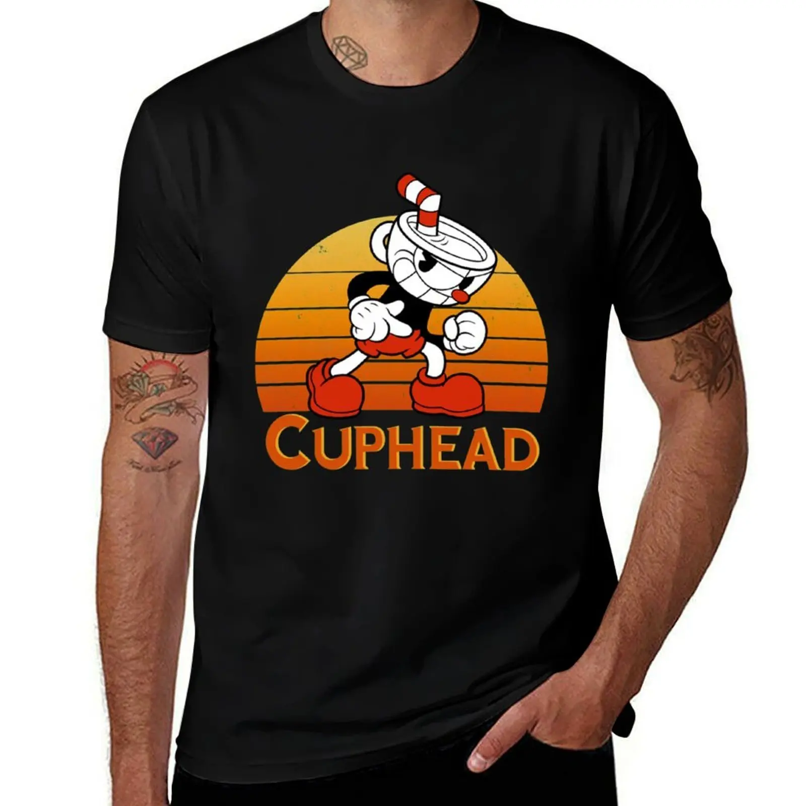 

Cuphead Vintage Sunset T-Shirt man t shirt heavy cotton t shirt personalised cotton tshirt 100% T-shirt