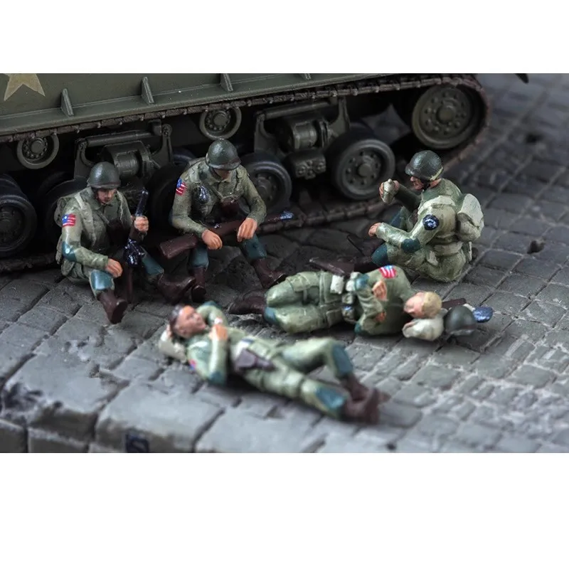1:72 Scale Model 5 Pcs Normandy Resting US Army Realistic Action Figure  Soldiers Doll Toys DIY Scene Accessory Display Fans