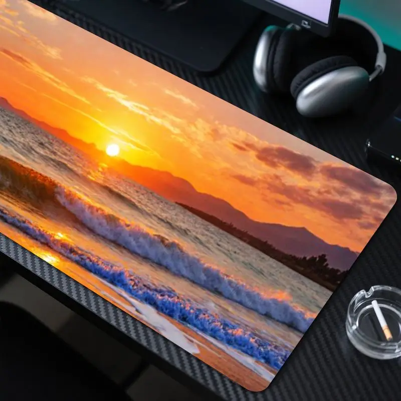 قطعة واحدة من لوحة ماوس الألعاب ذات المناظر الطبيعية لشاطئ الشمس، قاعدة مضادة للانزلاق، طباعة عالية الدقة، مثالية للاستخدام المكتبي، مقاس 31.5 بوصة × 11.8 بوصة #3