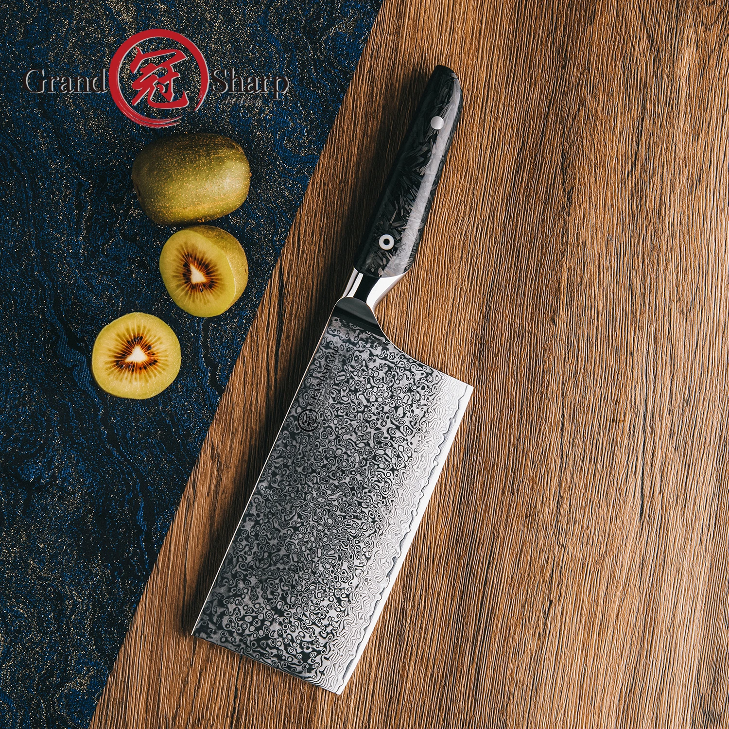 

Grandsharp 7"Cleaver Knife AUS-10 Damascus Steel 67 Layers With Carbon Fiber Handle Razor Edge Chef Professional Kitchen Tool