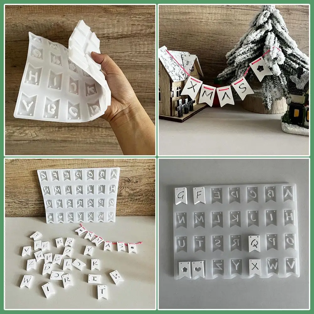 Christmas Letter Flag Pendant Silicone Mold 26 Alphabet Molds Wall Casting Pendant Molds Letters Plaster Decoration Handmad X3H5