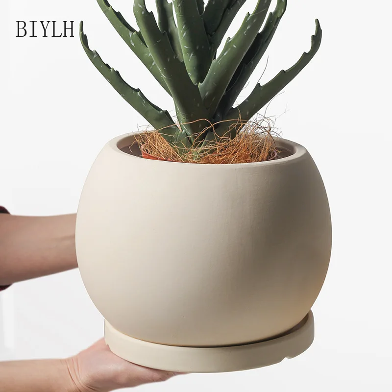 Nordic Style Round Vase Home Decoration Plant Flower Pot DIY Plain-fired Ceramic Breathable Gardening Decor Desktop Ornaments