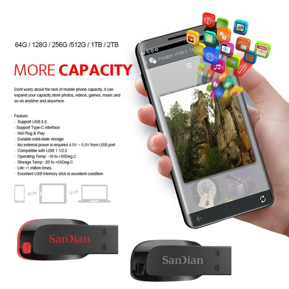 USB 3.0 Flash Drive High Speed Pen Drive 2tb 1tb Usb 3. 0 Memory Stick 512gb Flash Pendrive Metal Usb Disk For Table PC