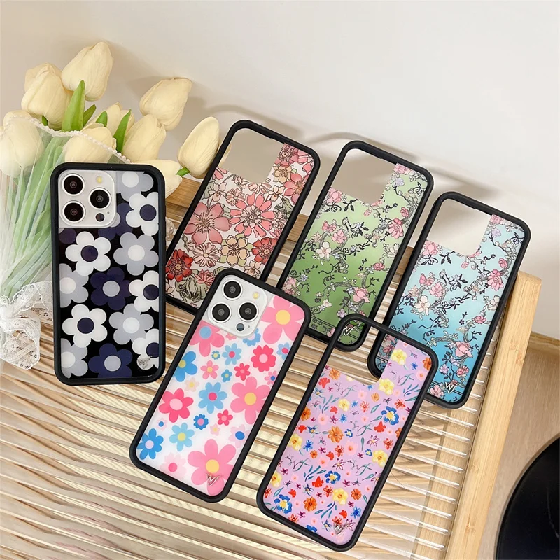 

Wildflower wf Wild Flowers Girl Phone Case for iPhone 15 14 13 12 16 Pro Max Plus 15plus 3D WF Metal Cartoon Cover Funda