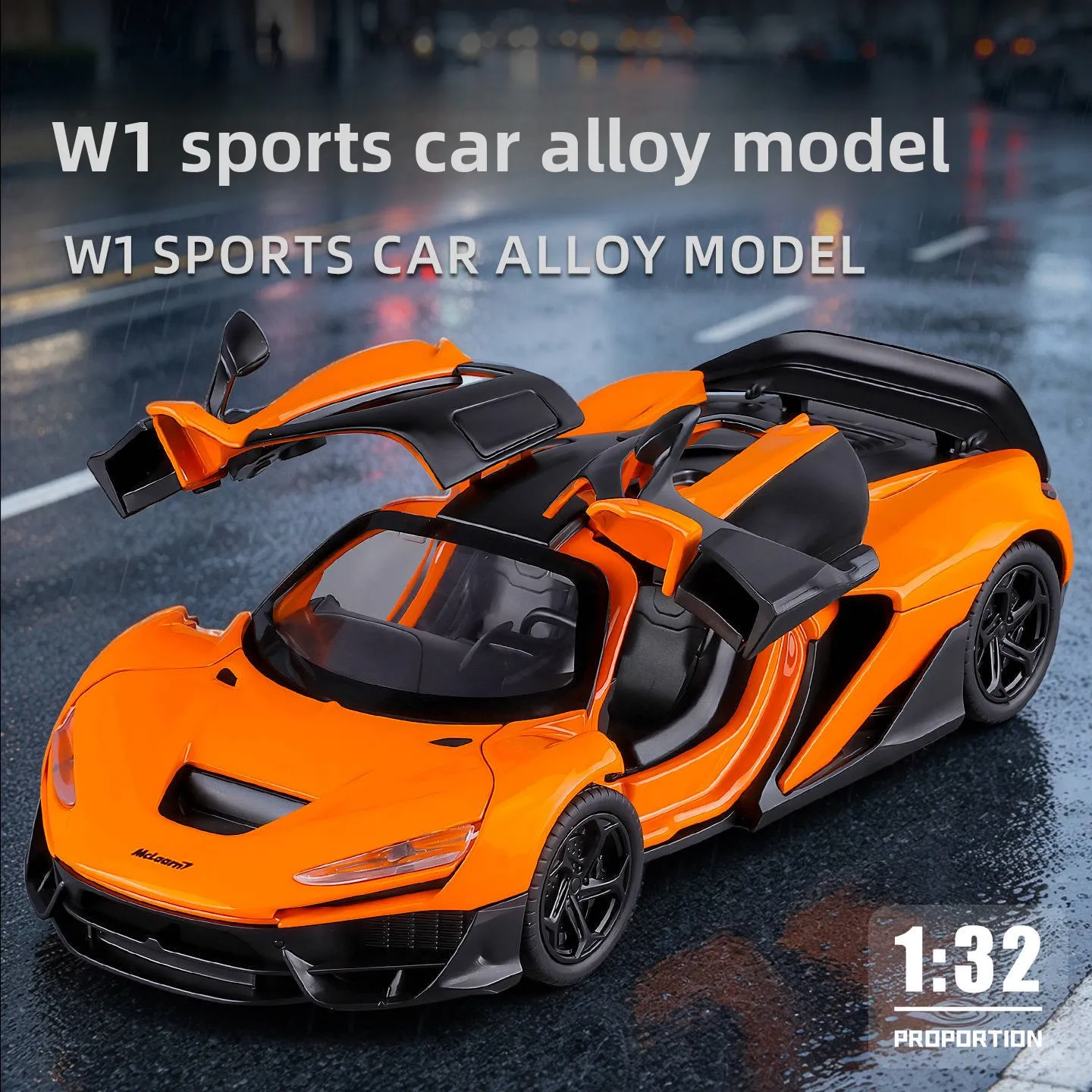 Gold Car Will 1:32 Myron W1 Alloy Car Model, Pull Back, Sound and Light Smooth Paint Surface, Daily Play Car