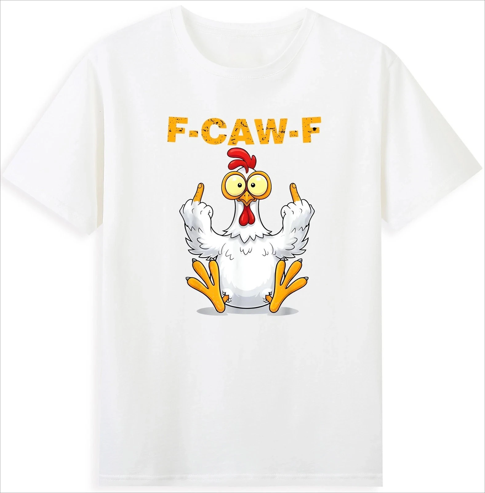 يتميز F-Caw-F على مرجع نكتة دجاج مثير للاهتمام مع تي شيرت رجالي ريترو برقبة دائرية مطبوع على كلاهما من الأمام والخلف