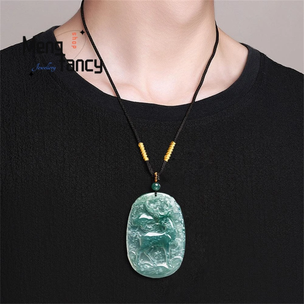 Natural Genuine Jadeite Blue Water Linglu Presents Auspiciousness Ice-quality Jade Pendant Mascots High-grade Exquisite Jewelry