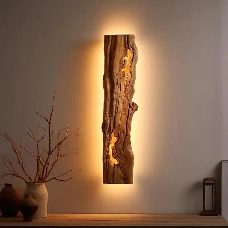 

Wall lamp, solid wood bedroom art stump lamp, tea room hanging lamp