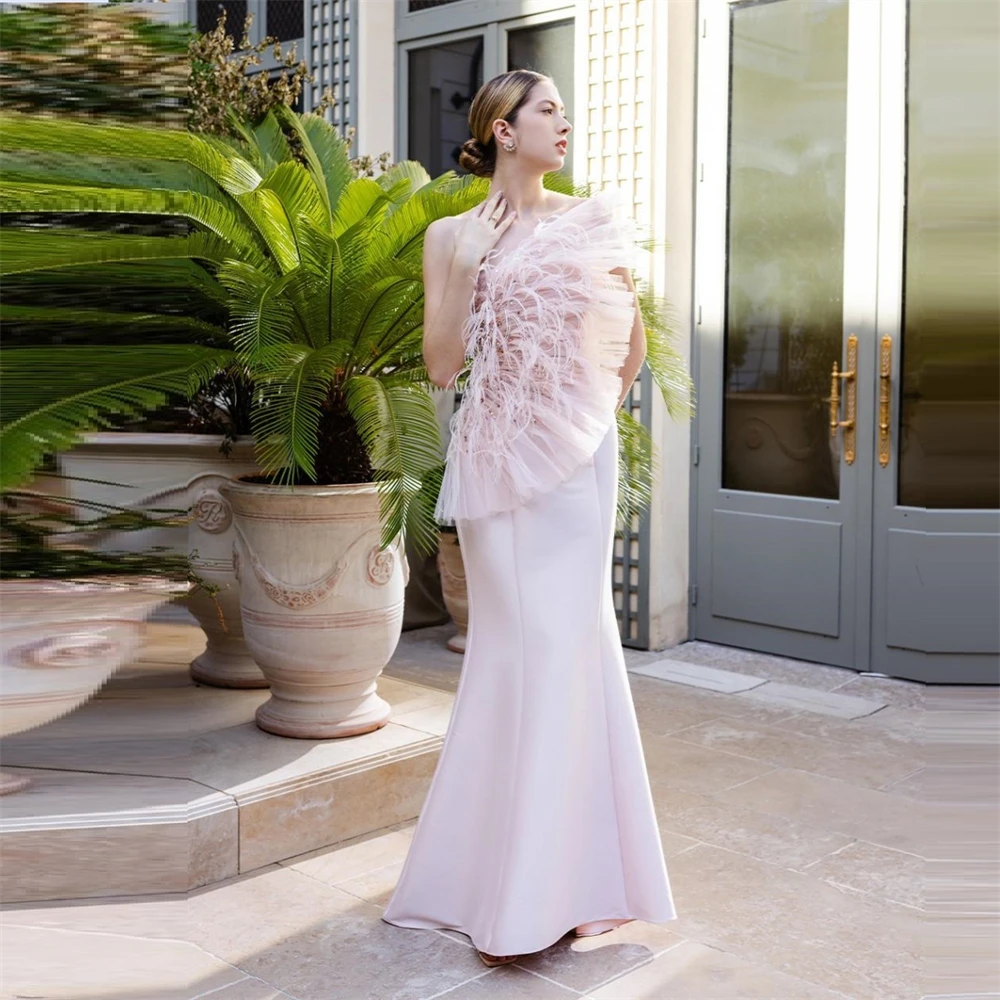 Customized  Prom Dress Asymmetrical Trumpet Floor Length Fold Contoured Bespoke Occasion Dresses Saudi Arabia Formal E