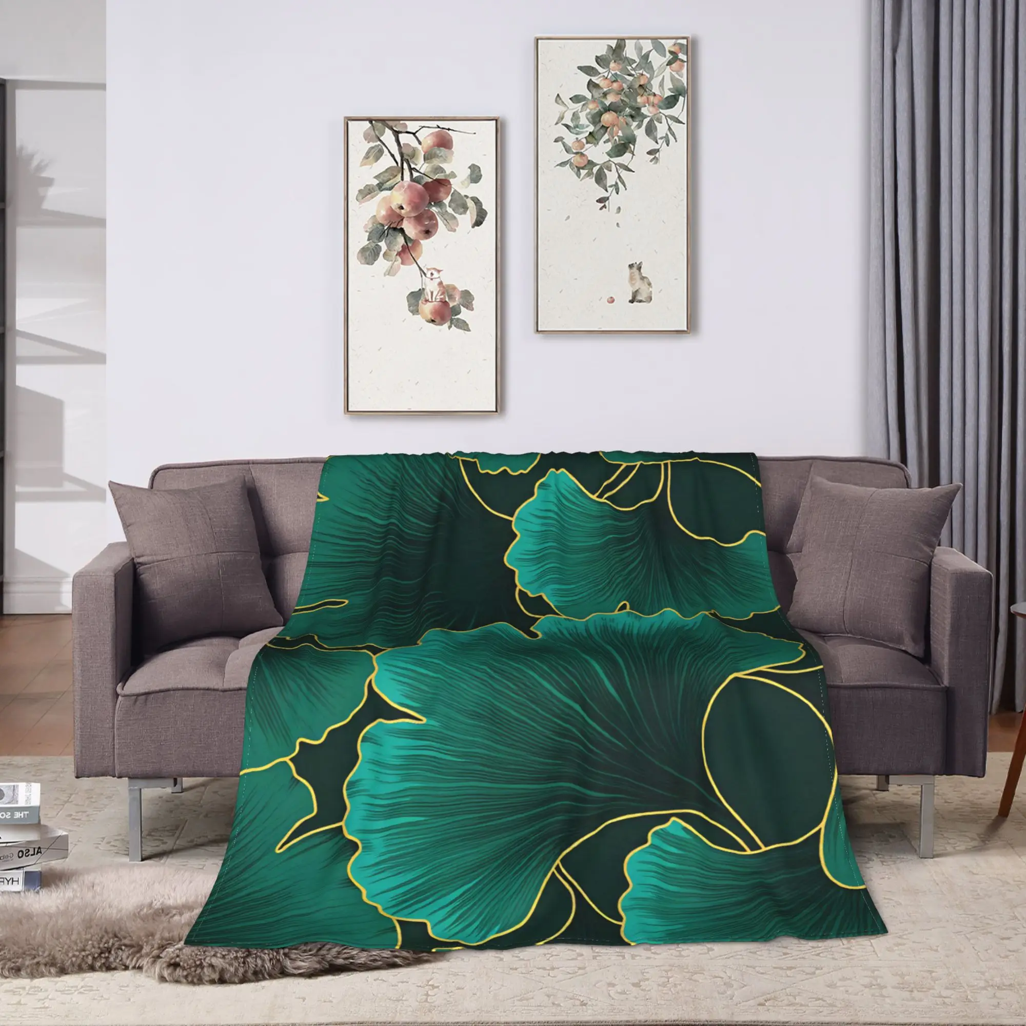 Ginkgo Leaves Warm Comfy Blankets For Living Room  Funny Bedding Throws Winter Camping Flannel Bedspread