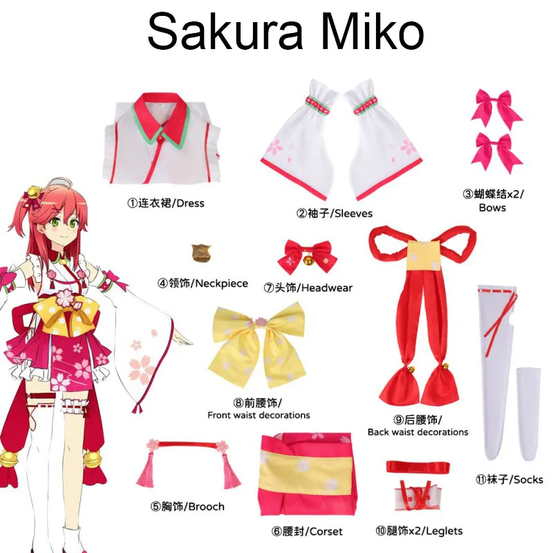

Виртуальный якорь Сакура Мико Косплей Костюм Hololive Miko L2D Кимоно Комплект Хэллоуин Карнавал Виртуальный YouTuber Повседневная одежда