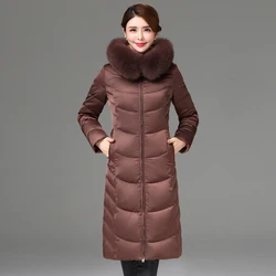 Shengyu Boya's New Middle-Aged and Elderly Slim-Fitting Knee-Length Mother's Wear down Jacket Women's Jacket Large Fur Collar Thickeneded Outwear
