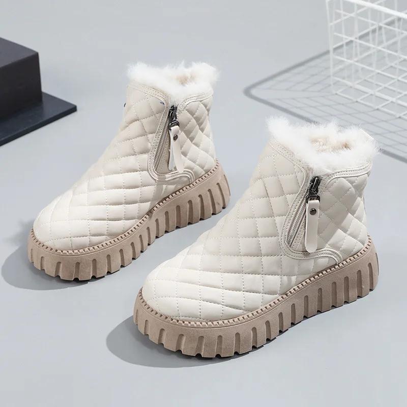 

Women's Winter Snow Boots Anti-Cold Warm Wear-Resistant Bottom Anti-Piercing Fleece-Lined Shoes Short Tube Daily Use Flat Heel