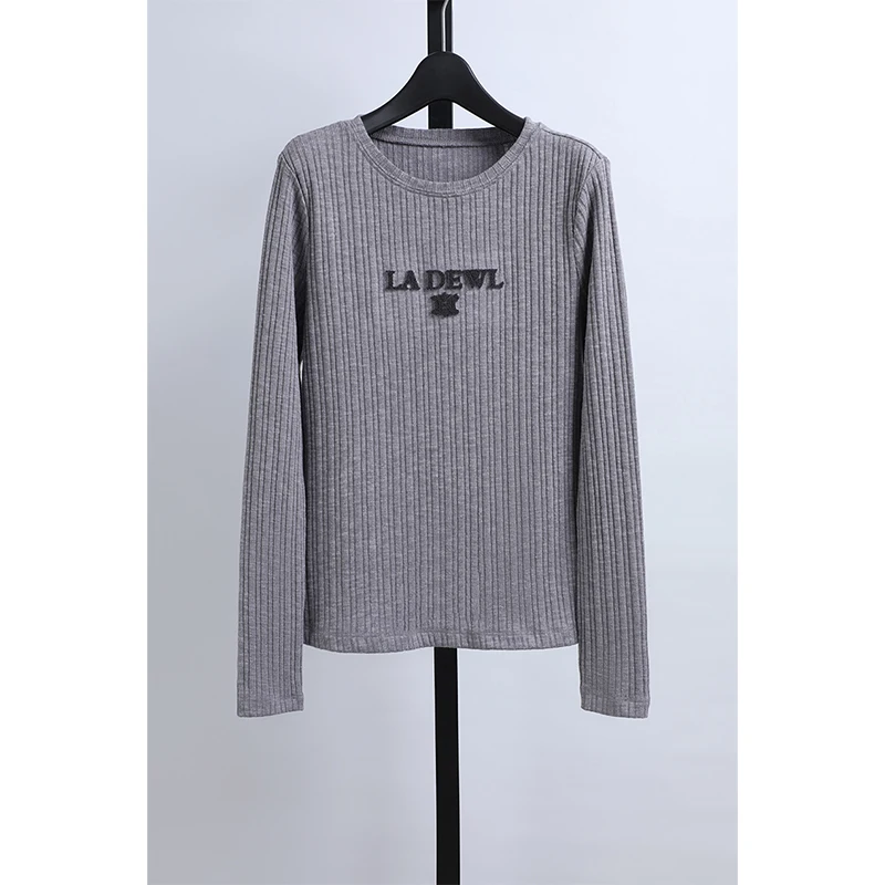 

Женская футболка Slim Fit с круглым вырезом, эластичной талией, универсальная, с длинным рукавом, для повседневной носки, осенне-зимний топ