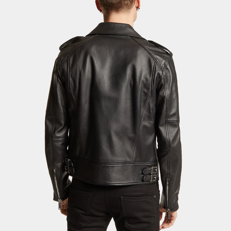 Classic Black Sheepskin Leather Jacket for Men - Motorcycle Style Custom Calf Leather British Coat