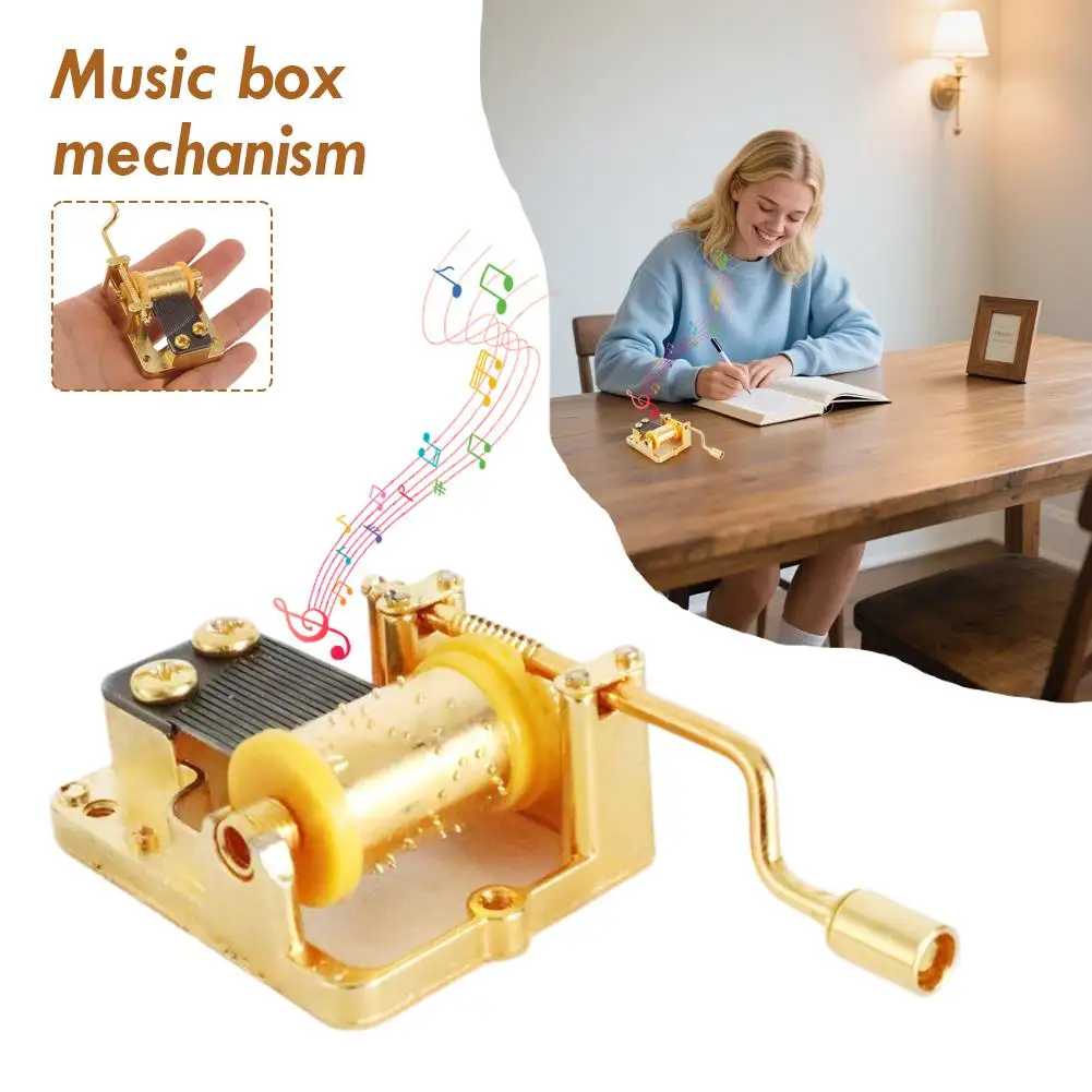 Golden Hand Crank Music Box Movement Classic Mechanical DIY Mechanism for DIY Crafts, Jewelry Boxes & Gifts Room Decoration