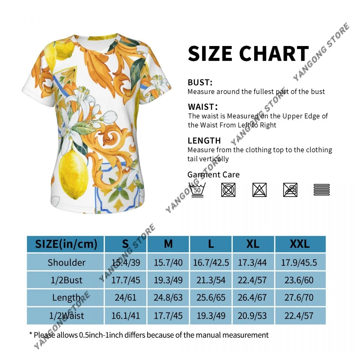 المرأة تي شيرت السيدات عادية الذهبي حرف واحد فقط وزهور الليمون الإناث تي شيرت قصيرة الأكمام تي شيرت الصيف رقيقة القمم
