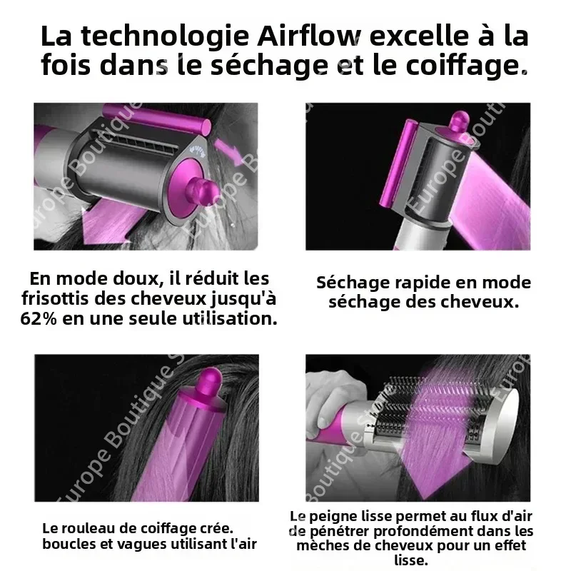 ماكينة تصفيف الشعر المتعددة 6 في 1، قوة عالية 1300 وات، تجمع بين وظائف التجفيف والتمليس والتجعيد، مناسبة للاستخدام المنزلي والصالونات