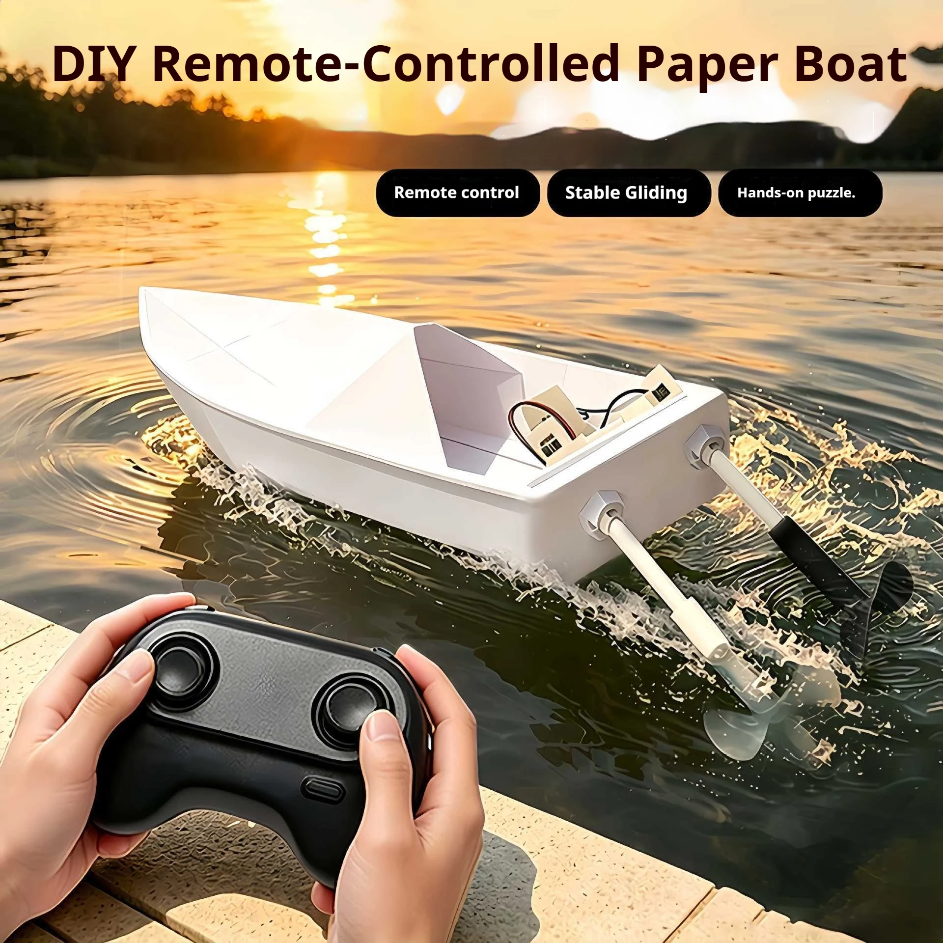 Generic Diy Remote Control Paper Boat 2.4g Dual Propeller Power Electric Assembly Model For Water Pool Outdoor Playing New Model