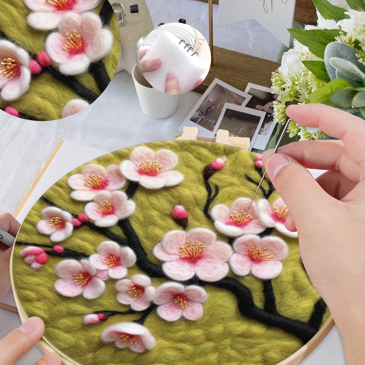 

SDOYUNO Wool Felt Package Beginners Painting With Embroidery Frame flowers Needles For Fleece And Felt Needle felting Gift Set