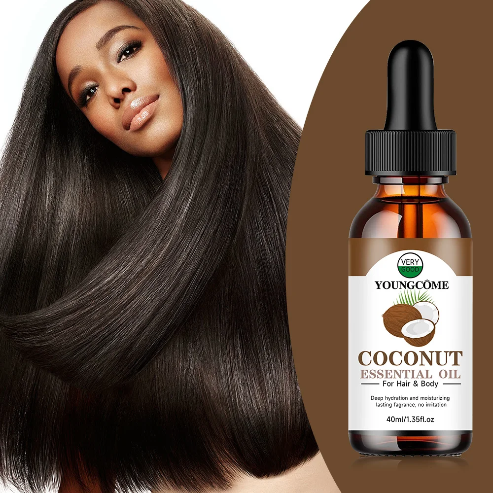 Aceite esencial para alisar el cabello de coco, repara el permanente teñido, cabello dañado, mejora la rotura del Frizz, nutre, suaviza el cuidado del cabello liso