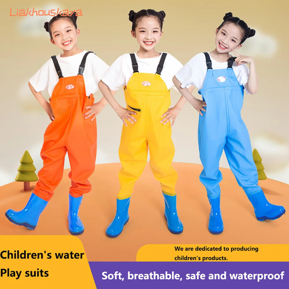 Kids Waterproof Suspender Overalls Toddler Beach Wading Suit Lightweight One Piece Fishing Romper Baby Outdoor Play Jumpsuit