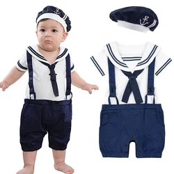 Baby Navy Costume Rompers for Boys Newborn Girl Sailor Style Toddler Halloween Carnival Jumpsuit Infant Cosplay Playsuit