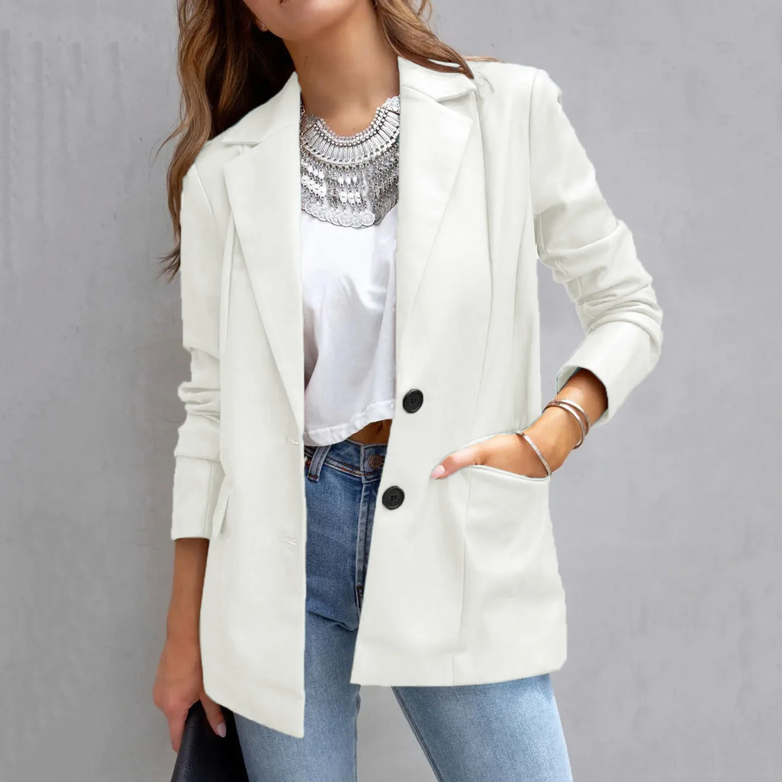 Hight Street-Chaqueta de piel sintética para mujer, abrigo elegante de manga larga con muescas y bolsillo de un solo pecho, Otoño, 2024