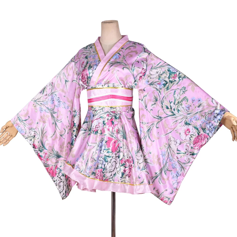 Japońska sukienka wizytowa Krótkie kimono Piwonia Kwiatowy nadruk Tradycyjna Yukata Damski kostium sceniczny w stylu vintage Odgrywanie ról