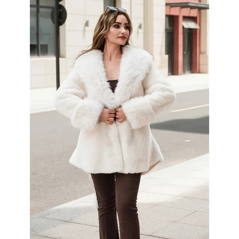 Herfst en winter imitatiebontjas voor dames, verdikt warm comfortabel milieuvriendelijk modieus commuterjack met lange mouwen