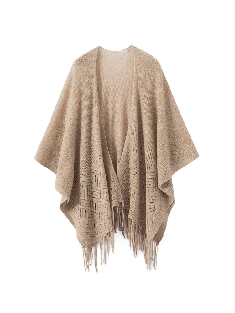 Bohemia Poncho Women's Fringe Shawl Sweater 100% Cashmere Shawl Cardigan Autumn Winter French Fashion Lightweight Wrap Clothing