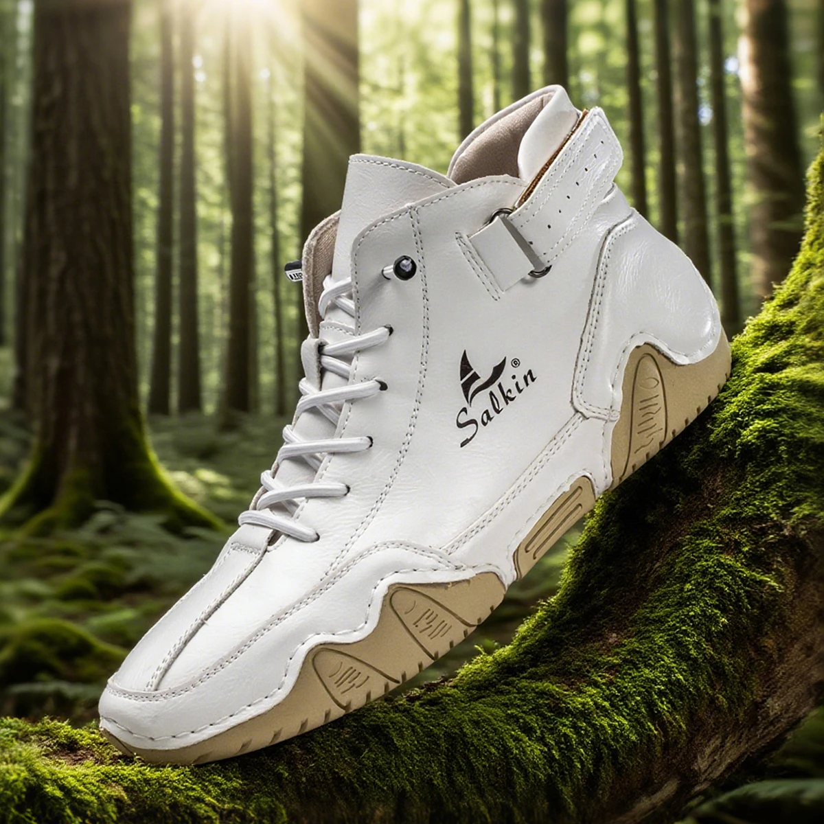 

Handmade Outdoor Men Boots Men Casual Leather Shoes Autumn Retro Breathable Casual Men's Sneakers White Lace Up Ankle Boots