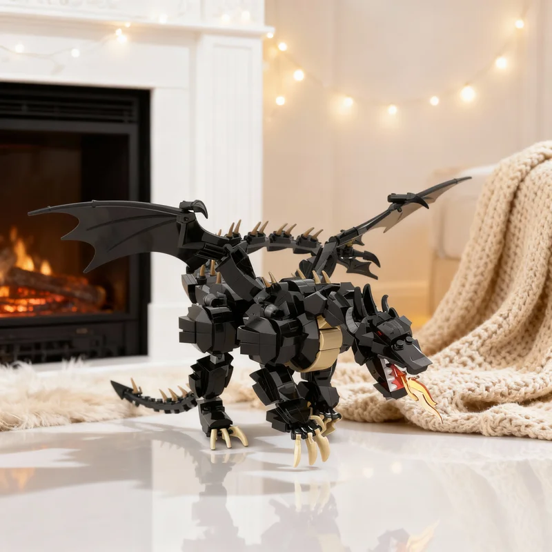 

630pcs MOC Black Evil Dragon Castle Model Building Blocks Creative Display Gift Collectible Decor Kids Premium Adult Desk Home