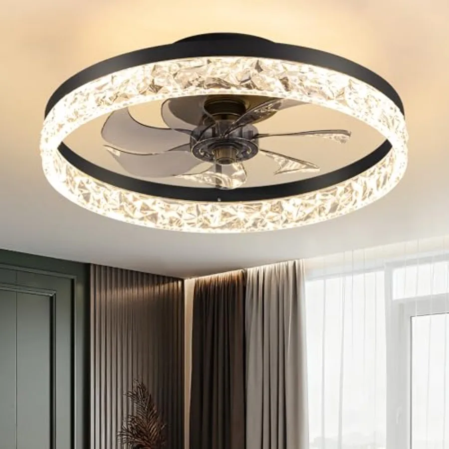 

15.8" Low Profile LED Ceiling Fans with Light, Reversible Flush Mount with Remote and 6 Winds Speeds Fan Lighting, 3 Colors Dim