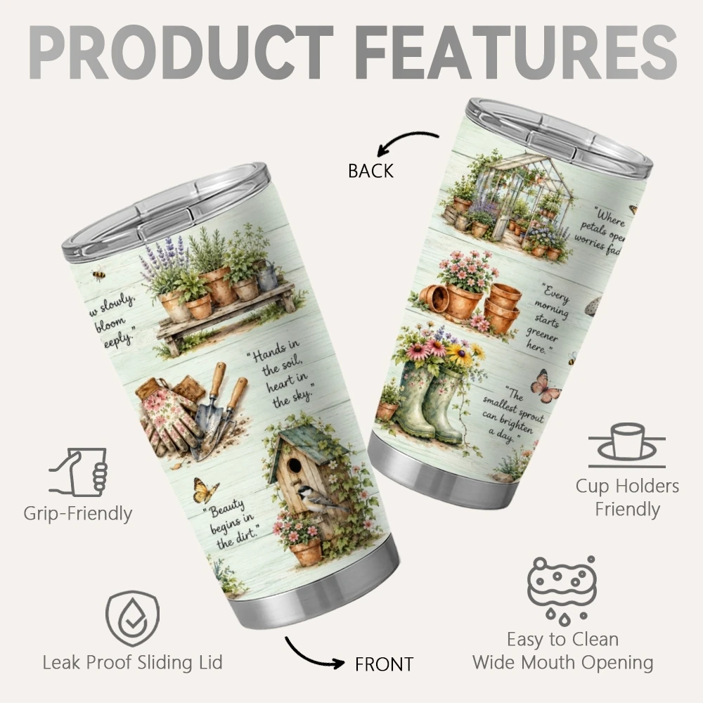 Country-Style Design Vacuum Flasks 20oz Stainless Steel Travel Mug with 2 Lids & Reusable Straw Vacuum Insulated Coffee Cup