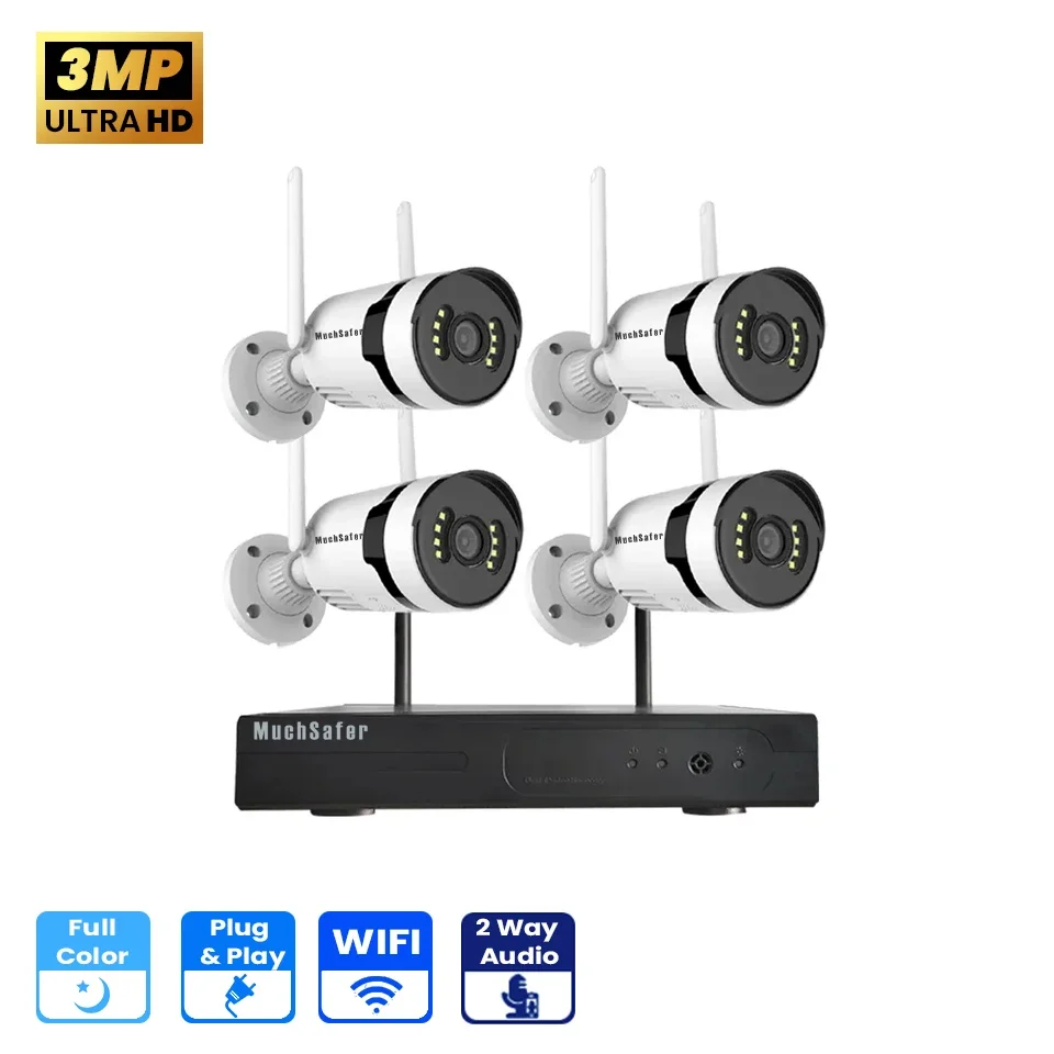 IP Pro 3MP 4CH Wireless WiFi Home Security Camera System Wireless WiFi CCTV NVR Kit Camera Surveillance Systems