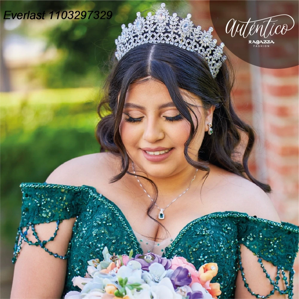 فستان Quinceanera مخصص باللون الأخضر الداكن من EVLAST مزين بالدانتيل ومشد كريستالي مطرز حلو 16 فيستدو دي 15 أنوس TQD906