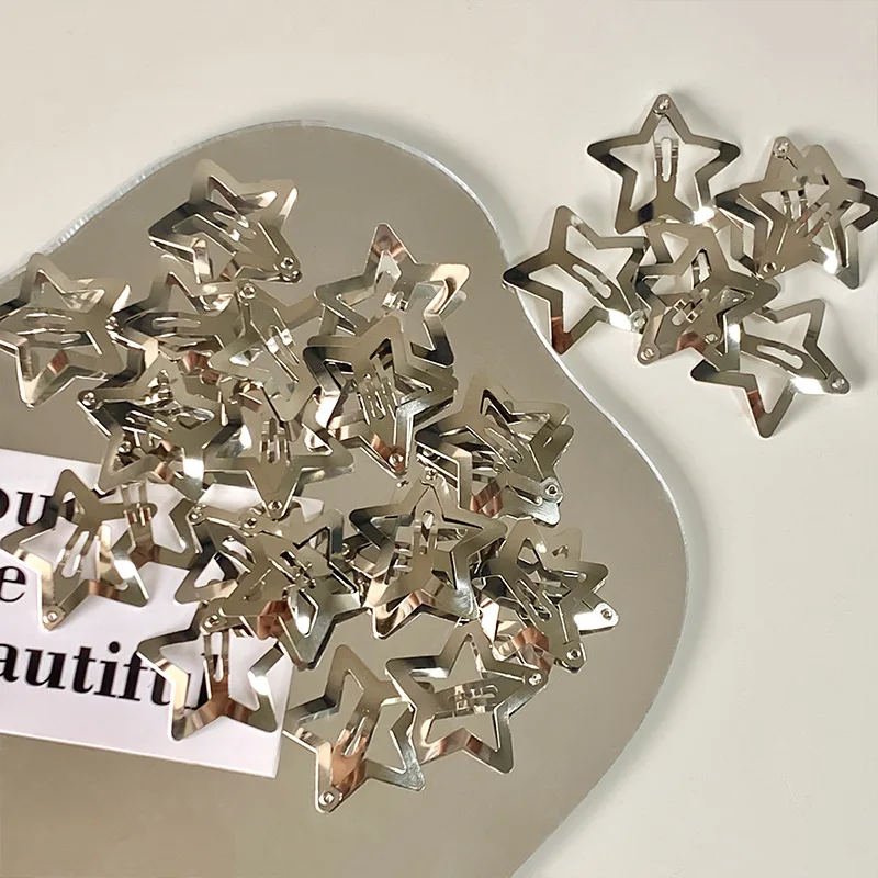 Y2k Millennium Style Bright Silver Five Point Star Girl Side Bang Hairpin Girl Versatile Hairpin Star Hairpin Headwear