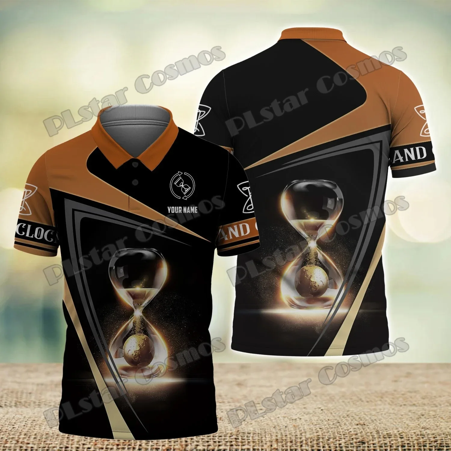 PLstar Cosmos Sand Clock Pattern Custom Name 3D Printed Fashion Men's Polo Shirt Summer Unisex Casual Button Polo shirt POP28