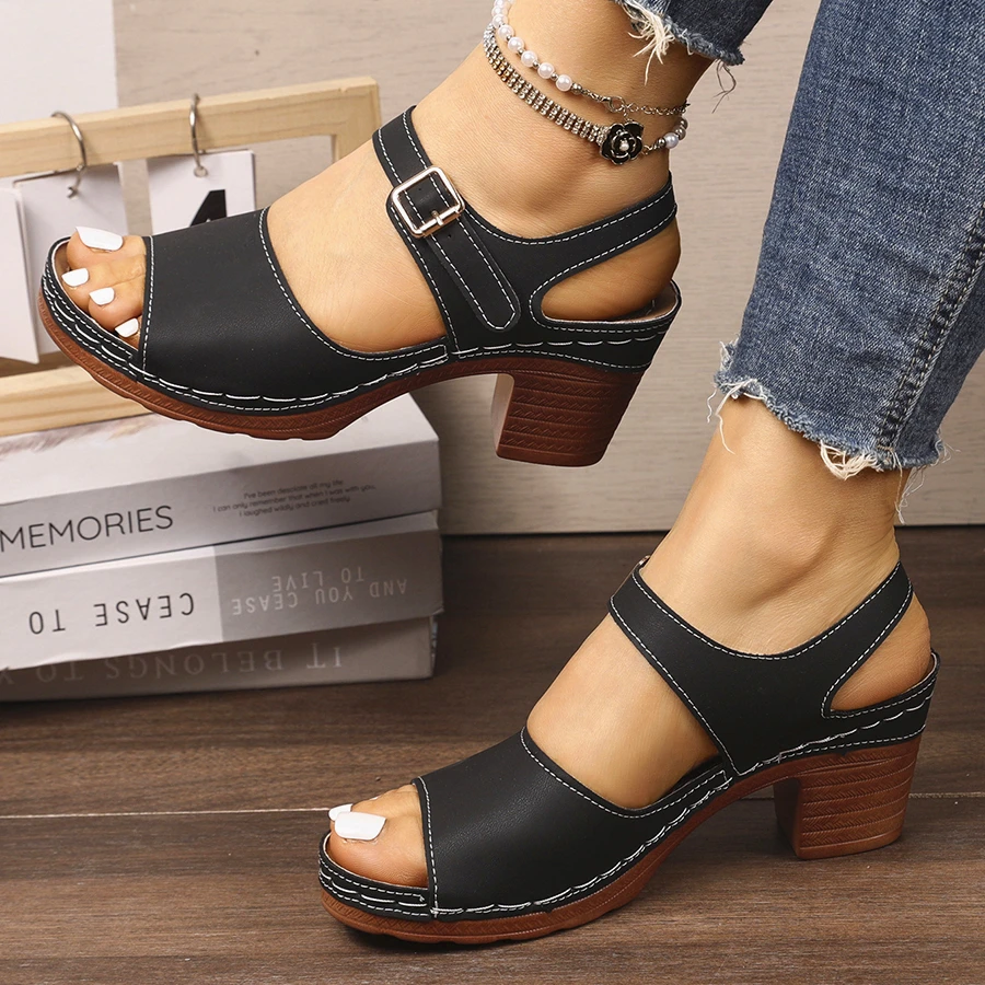 

Casual Slingback Slides Shoes Women Summer Lightweight Hollow Sandals High Heels New Dress Chunky Open Toe Slippers Female ﻿