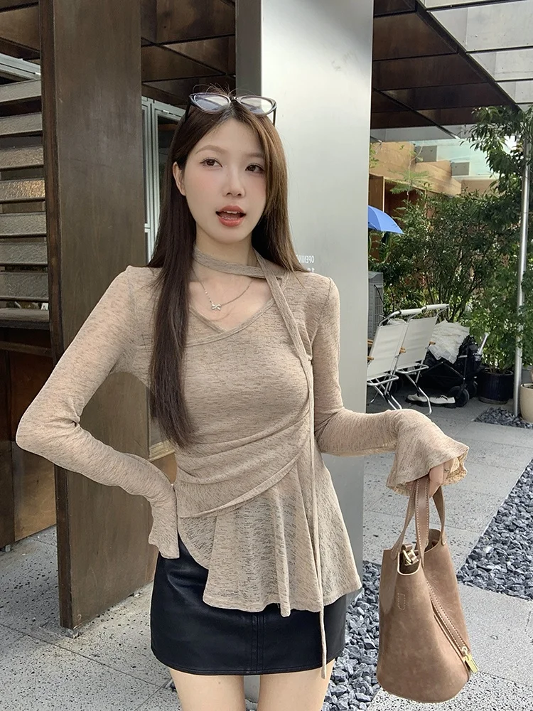 

Красивый топ V-Ne Bell Sve большого размера в Корейском стиле с нерегулярным дизайном Boting irt для полных женщин, поездок на работу, мода