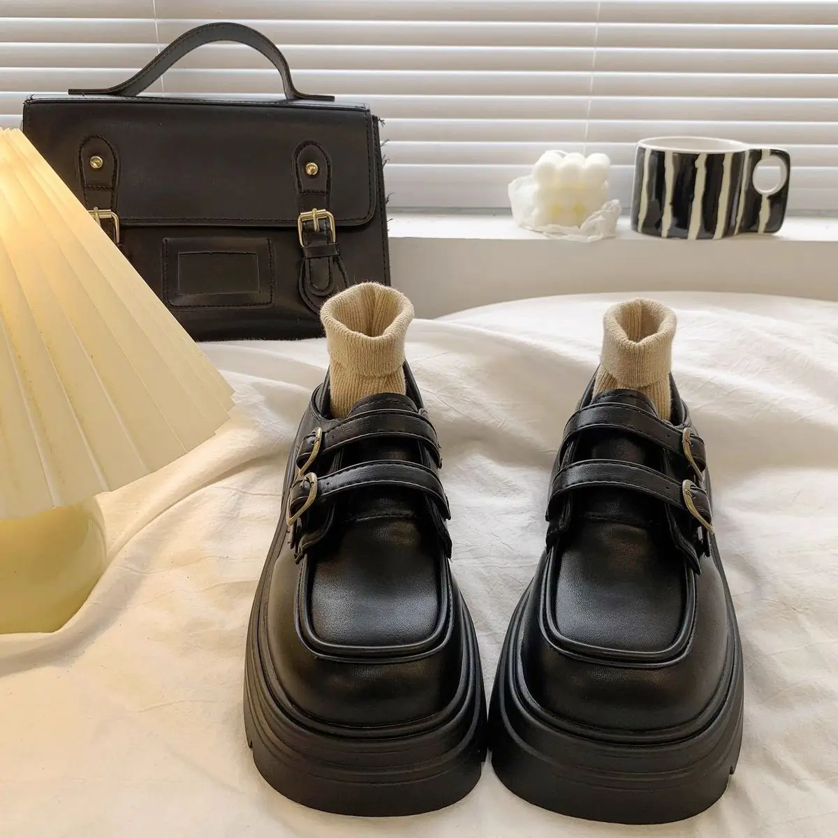 

New British Style Women's Loafers Black Color 2026 Spring Summer Thick Sole Commute Shoes with Single Lining
