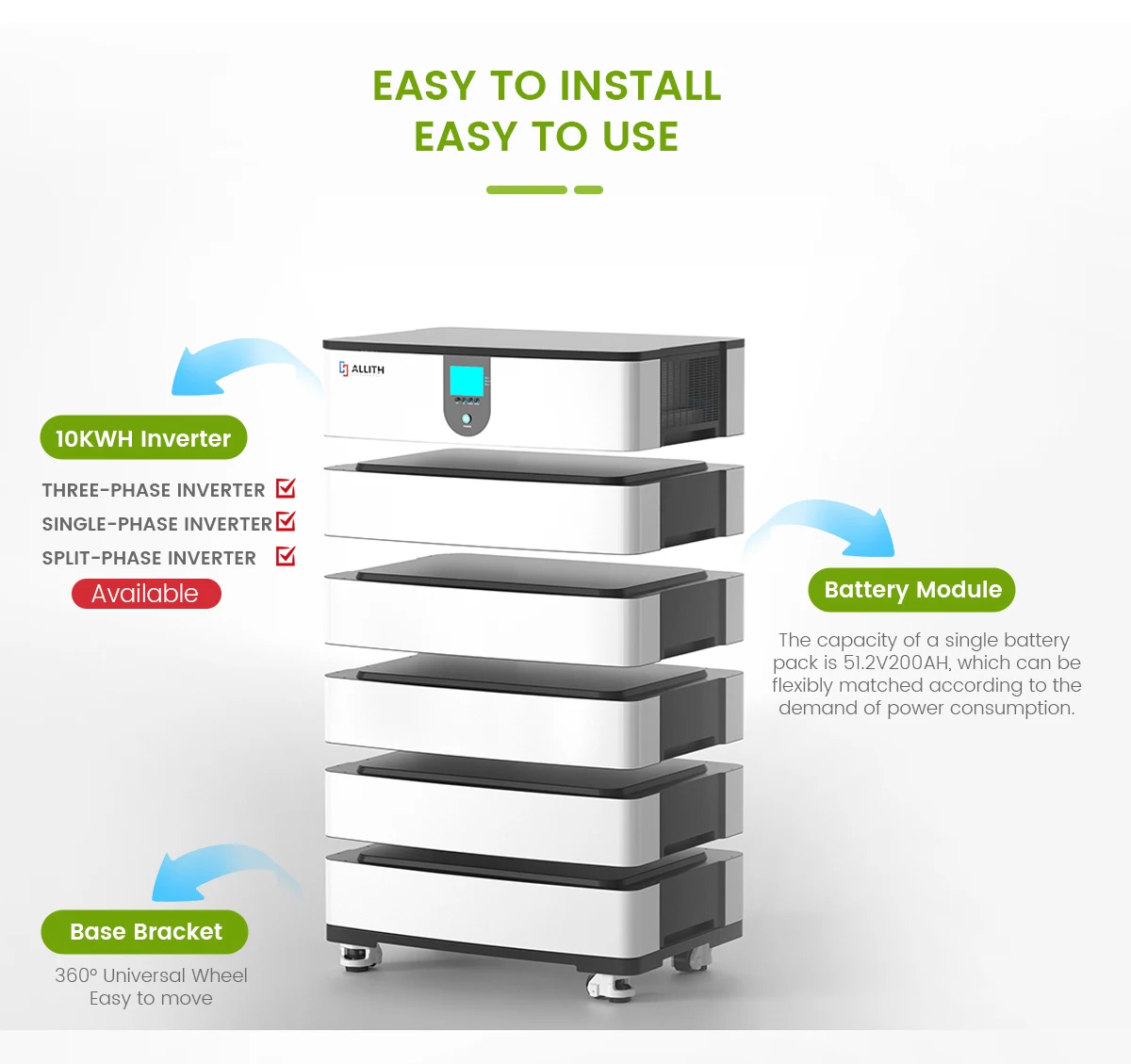 All in one inverter and LiFePO4 lithium battery  10kw  51.2V200ah 20kwh 50kwh Stacked Module Solar Energy Storage system system