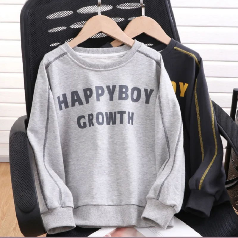 

3-16 Years Spring Autumn Clothes Tops Boy Cotton Letters Black Grey Sweatshirt Boys Clothes Kids Sweatshirts