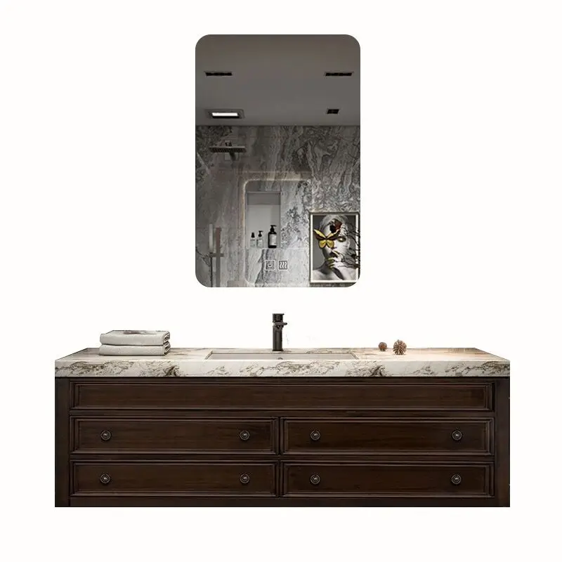 

Роскошная европейская мебель Простая настенная деревянная панель Туалетный столик для ванной комнаты с зеркальным шкафом