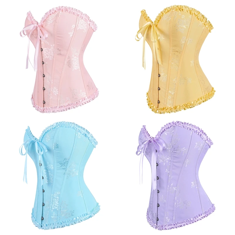 Damen Blumenmuster Overbust-Korsett mit Rüschenbesatz Bustier-Top für Damen Mode-Korsett Bustier Cosplay-Kostüm