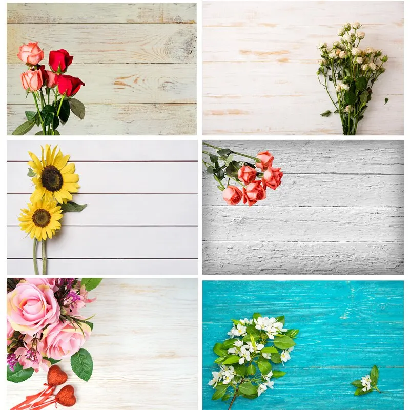 

SHENGYONGBAO Art Fabric Photography Backdrops Props Flower Wood Planks Photo Studio Background HM-02